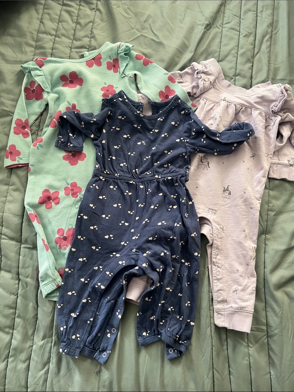 Old Navy & carters Baby rompers in Navy, Mint & Lavender - Set of 3